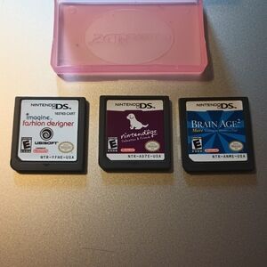 Nintendo DS Game Lot — Imagine Fashion Designer, Nintendogs, Brain Age 2